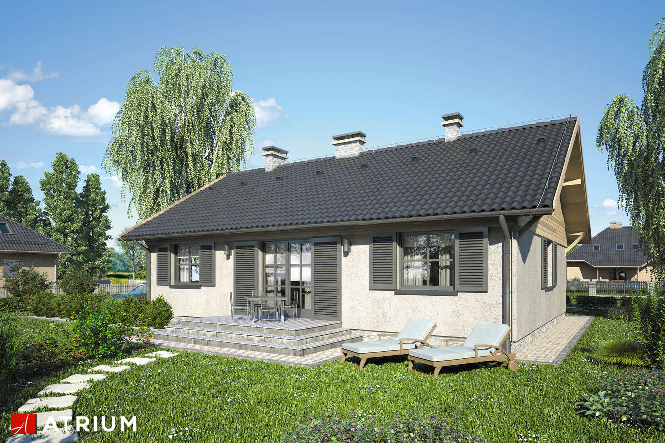 Projekty domów - Projekt domu parterowego AMETYST - wizualizacja 2 - wersja lustrzana