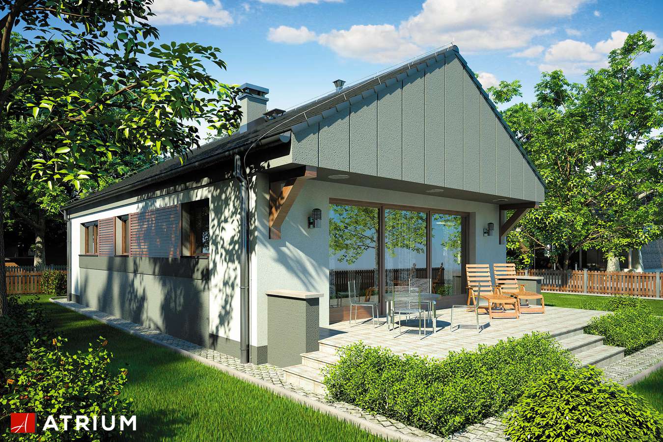 Projekty domów - Projekt domu parterowego WEKTOR II - wizualizacja 2 - wersja lustrzana