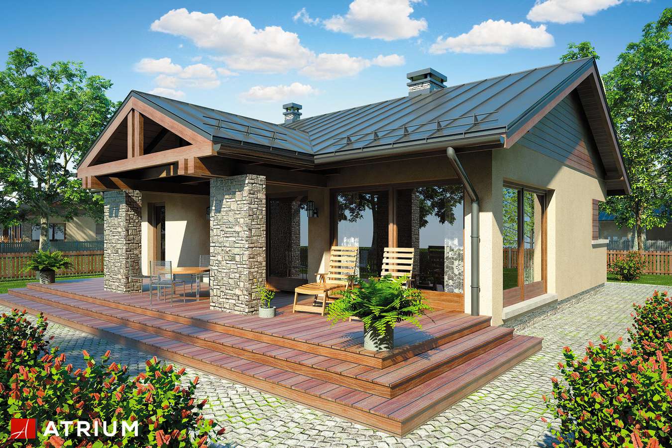 Projekty domów - Projekt domu parterowego RICARDO III - wizualizacja 2 - wersja lustrzana