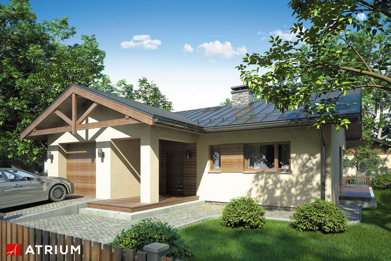 Projekty domów - Projekt domu parterowego AMBER II - wizualizacja 2 - wersja lustrzana