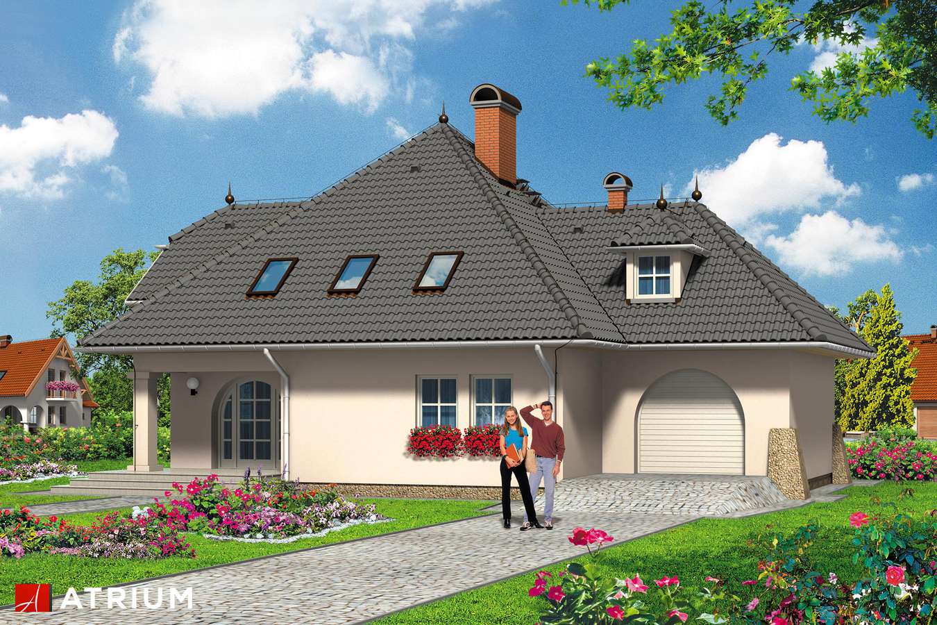 Projekty domów - Projekt domu z poddaszem PROTAZY - wizualizacja 1 - wersja lustrzana