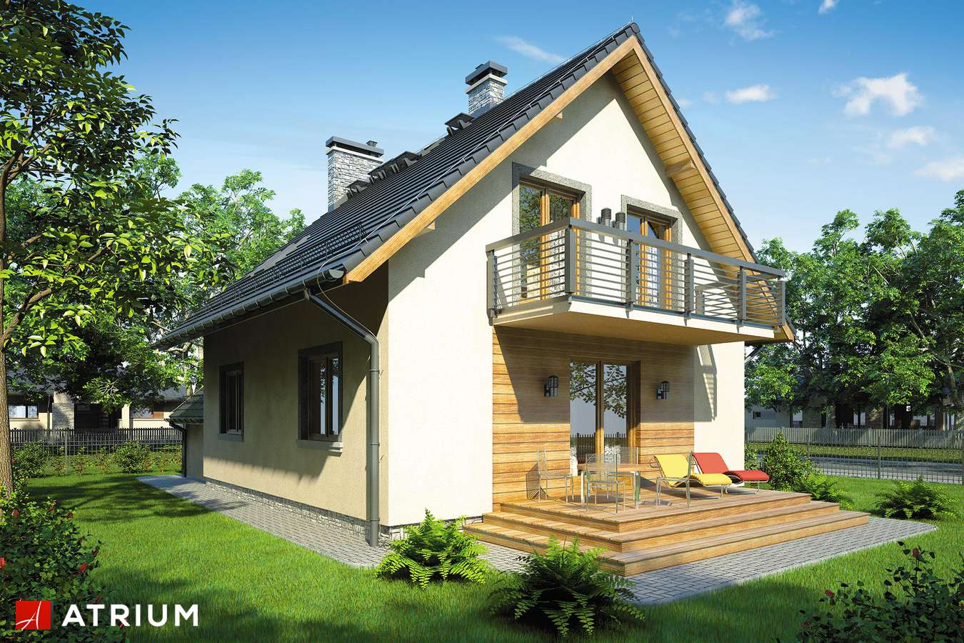 Projekty domów - Projekt domu z poddaszem OMEGA PLUS - wizualizacja 2 - wersja lustrzana