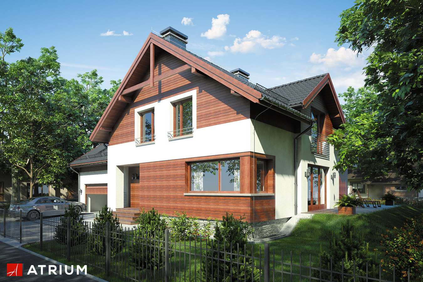 Projekty domów - Projekt domu z poddaszem JUPITER IV - wizualizacja 1 - wersja lustrzana