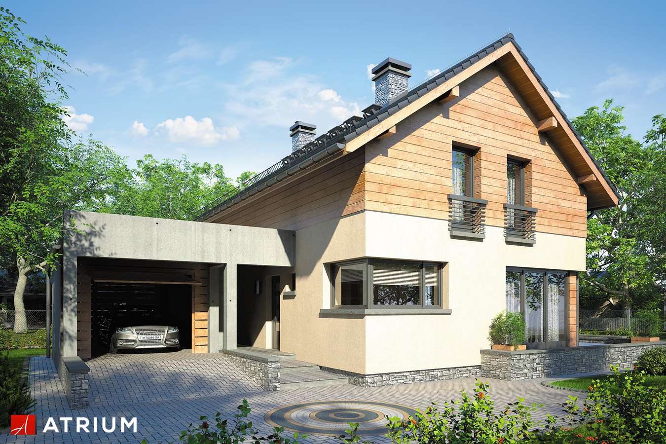 Projekty domów - Projekt domu z poddaszem SAMBA V - wizualizacja 1 - wersja lustrzana
