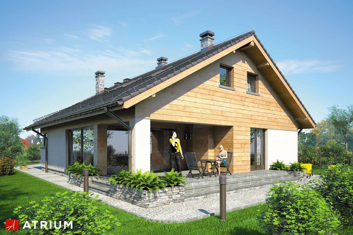 Projekty domów - Projekt domu z poddaszem PELIKAN XI - wizualizacja 2 - wersja lustrzana