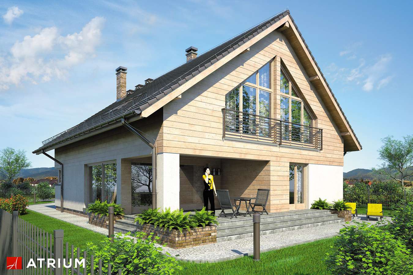 Projekty domów - Projekt domu z poddaszem PELIKAN XIV - wizualizacja 1 - wersja lustrzana