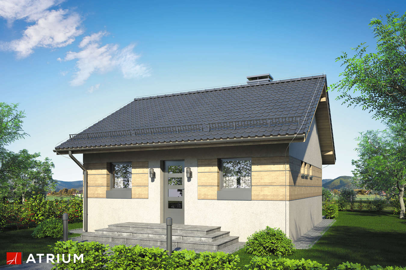 Projekty domów - Projekt domu parterowego FILEMON II - wizualizacja 1 - wersja lustrzana