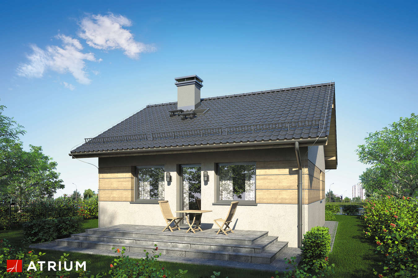 Projekty domów - Projekt domu parterowego FILEMON II - wizualizacja 2 - wersja lustrzana