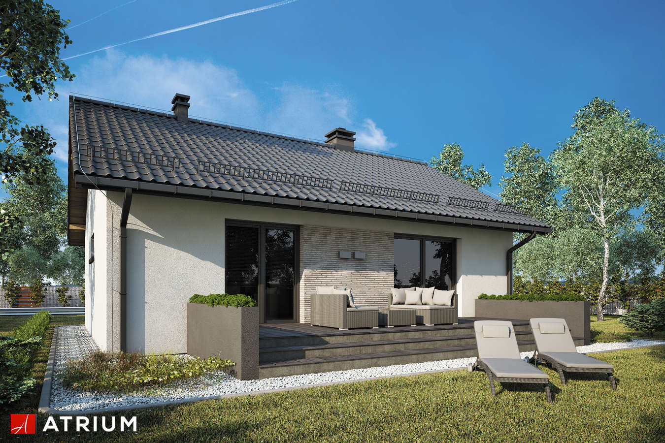 Projekty domów - Projekt domu parterowego RONALDO III - wizualizacja 2 - wersja lustrzana