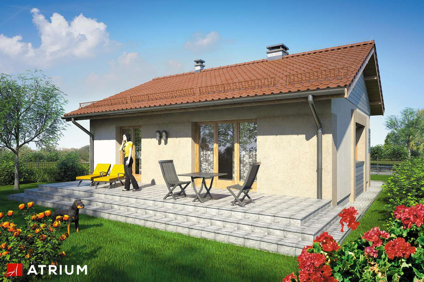 Projekty domów - Projekt domu parterowego RONALDO - wizualizacja 2 - wersja lustrzana