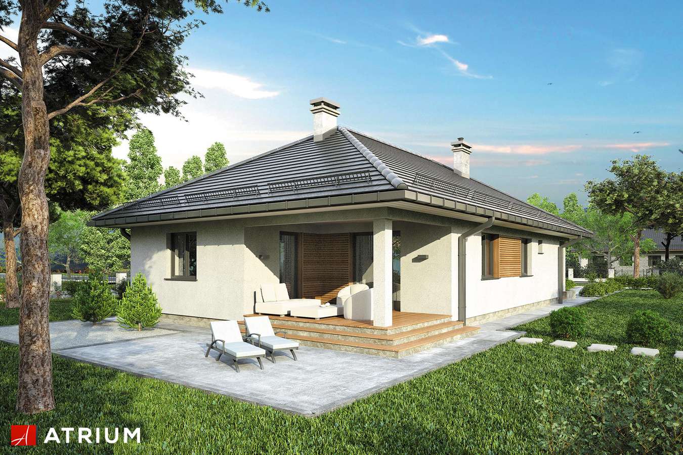 Projekty domów - Projekt domu parterowego SFINKS IV - wizualizacja 2 - wersja lustrzana