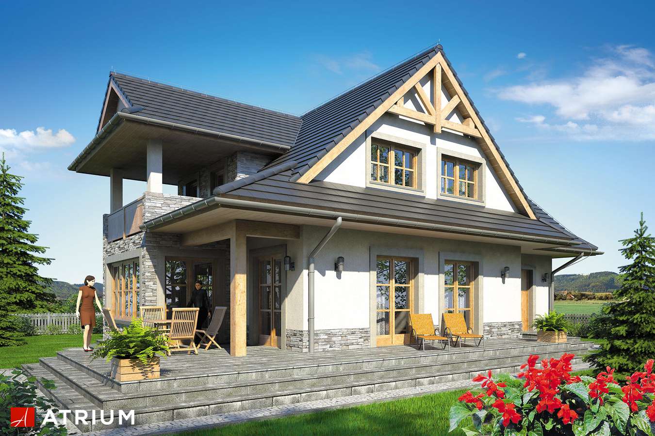 Projekty domów - Projekt domu z poddaszem SMREK III - wizualizacja 2 - wersja lustrzana