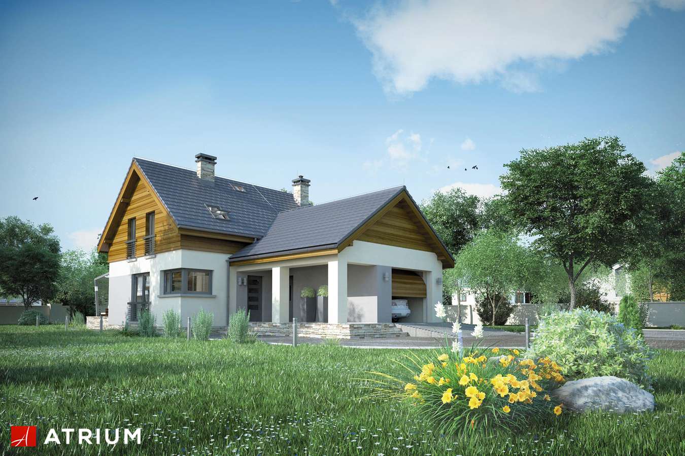 Projekty domów - Projekt domu z poddaszem SAMBA MINI III - wizualizacja 1 - wersja lustrzana